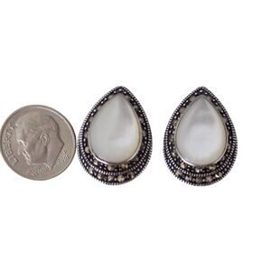 Sterling silver Mother of Pearl and Marcasite clip on earrings